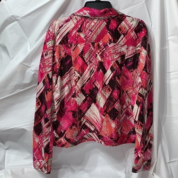 NOTATIONS Pink and multicolor shiny Shirt Long Sleeve button up Size Large. - Picture 2 of 3